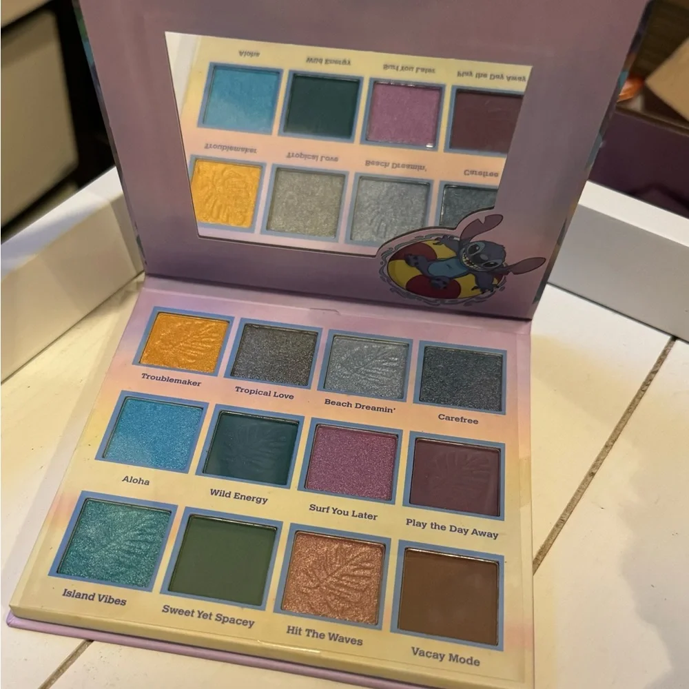 Disney Stitch Eyeshadow Palette 12 Shades Hibiscus Designs & Mirror Compact